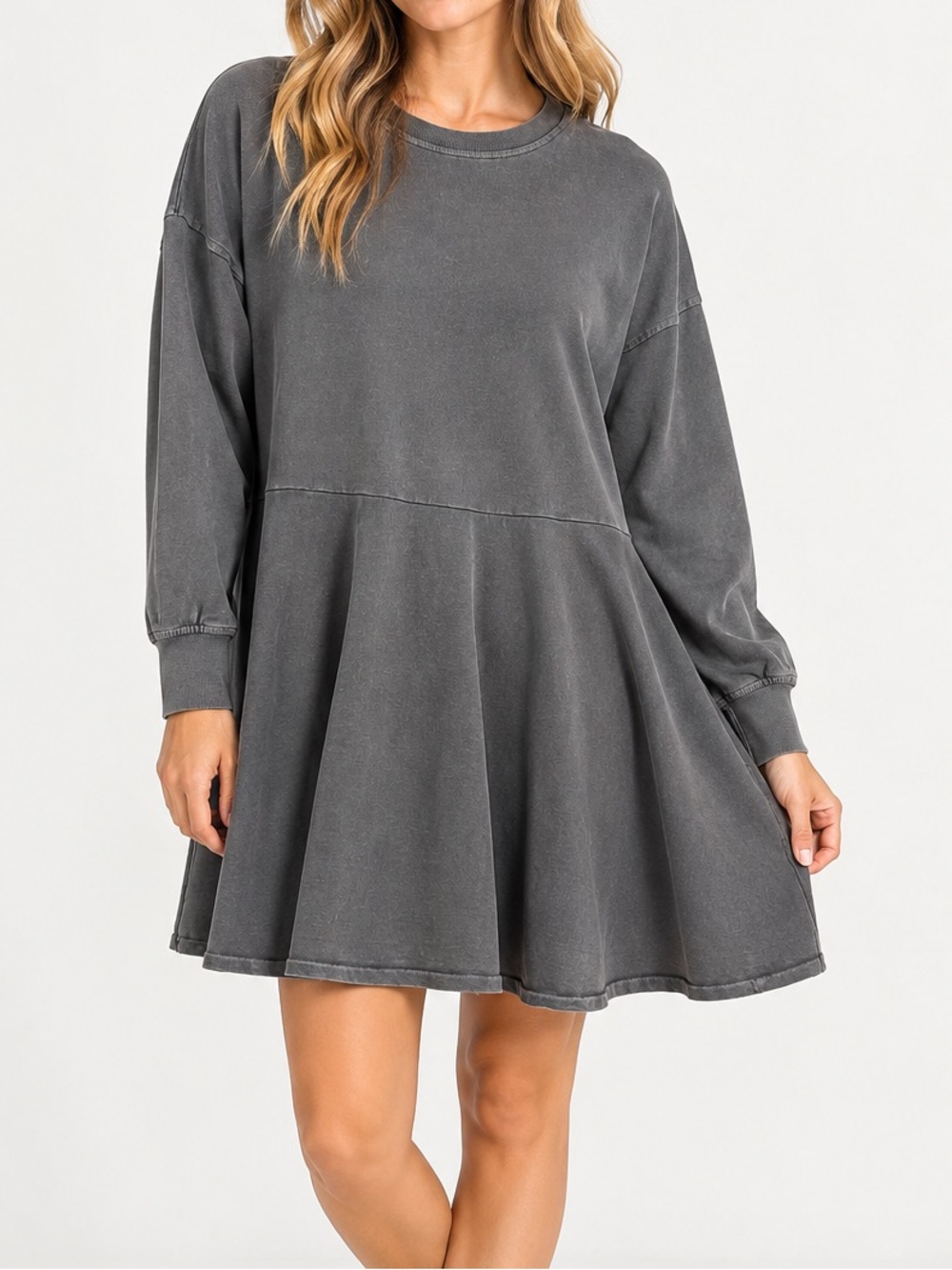 Zara Trafaluc Gray Washed Drop Waist Sweatshirt Dress Size S